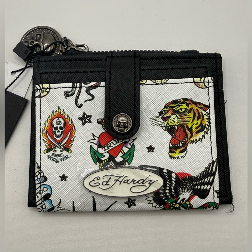 Ed Hardy Black and White Wallet with Colorful Tattoo Art